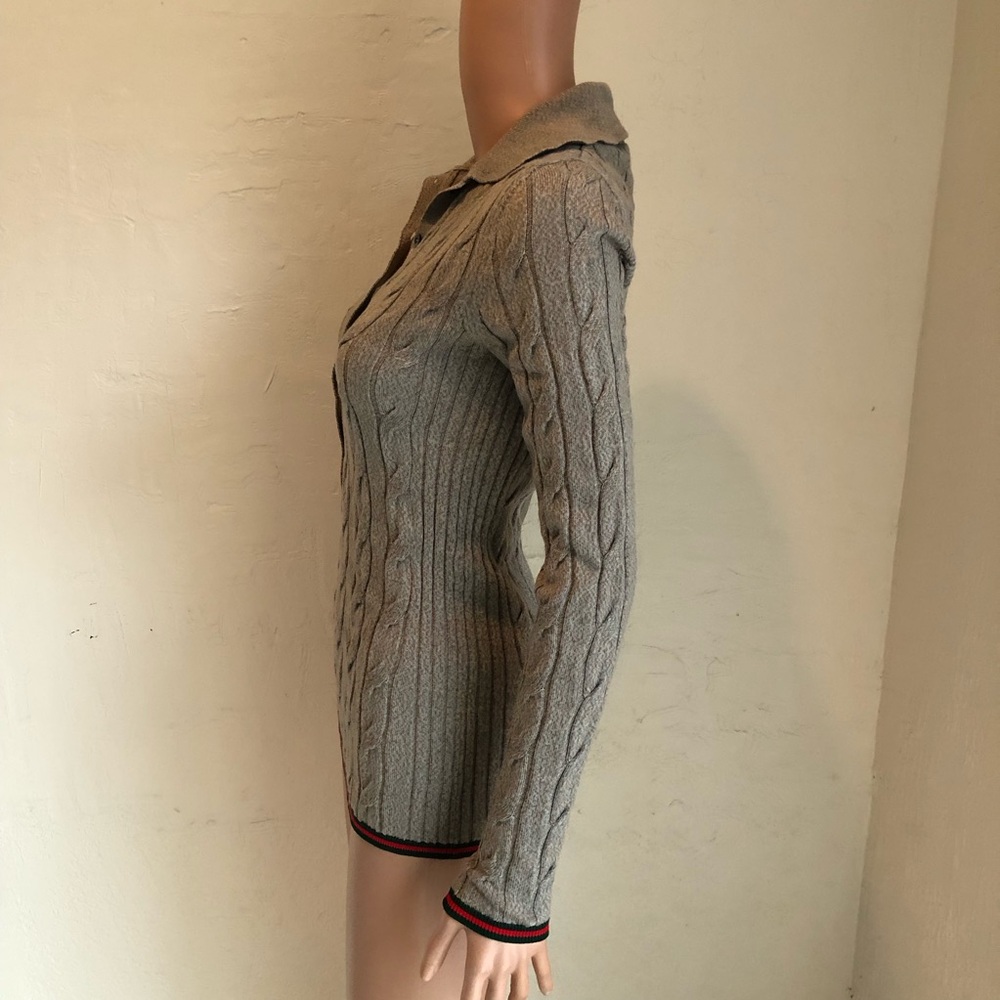 Gucci Gray Cable-Link Rib Knit Wool Polo Top Button-Up Sweater Women’s Size XS - Picture 5 of 16